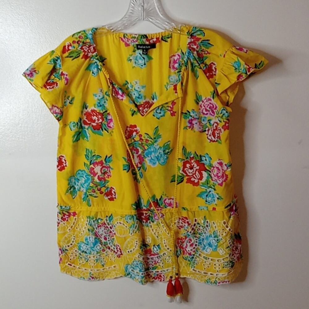 Relatively Women's Yellow Floral Summer Cape Sleeve. SIZE Small Bright Colorful